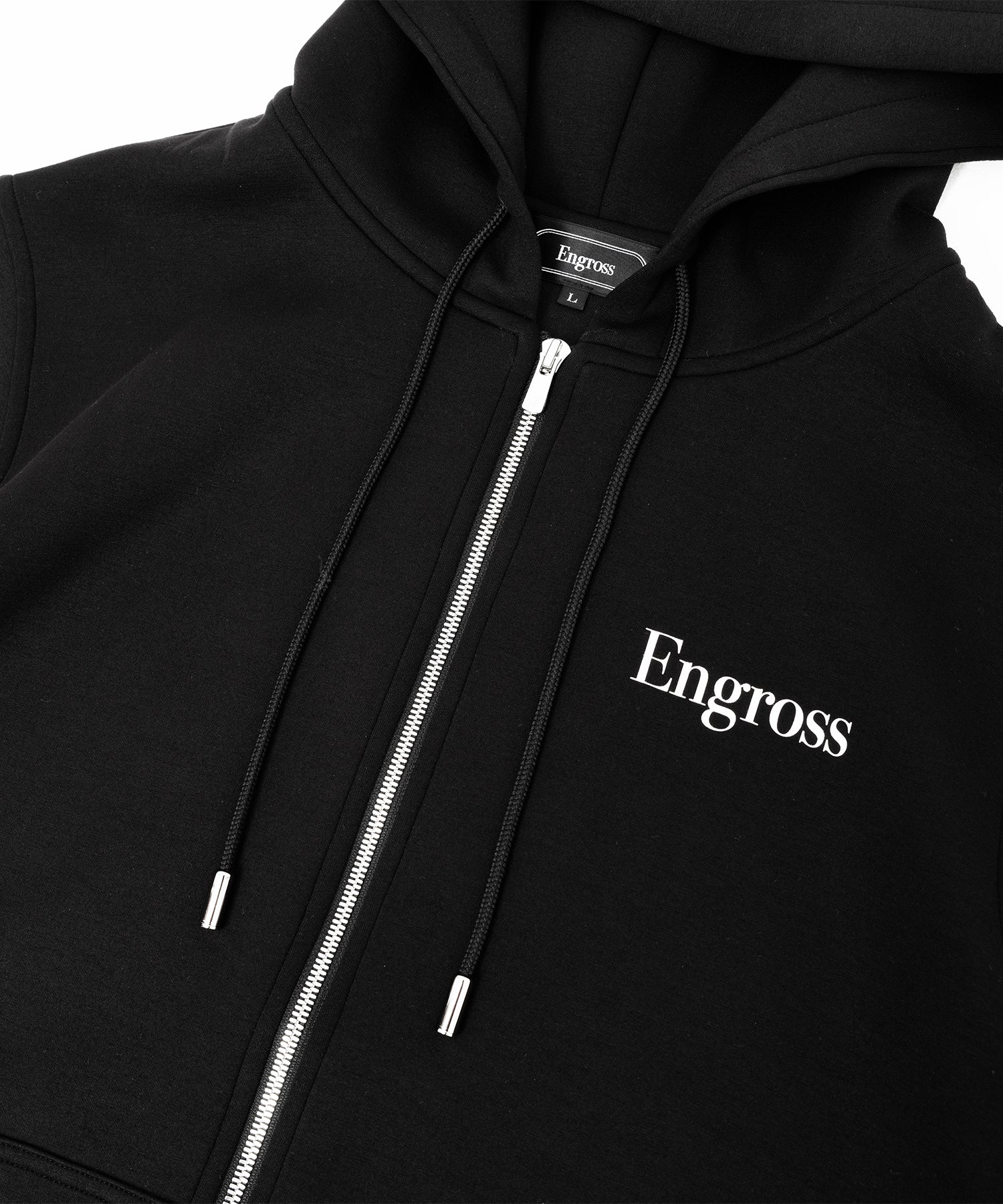 アスレジャーブランド Engross（エングロス）のMidweight Zip Up Hoodie（ミッドウェイトジップアップパーカー）ブラック 平置きアイテム画像