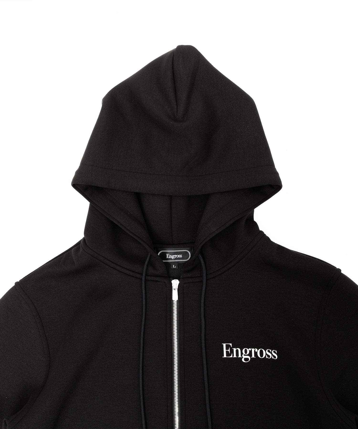 アスレジャーブランド Engross（エングロス）のMidweight Zip Up Hoodie（ミッドウェイトジップアップパーカー）ブラック 平置きアイテム画像