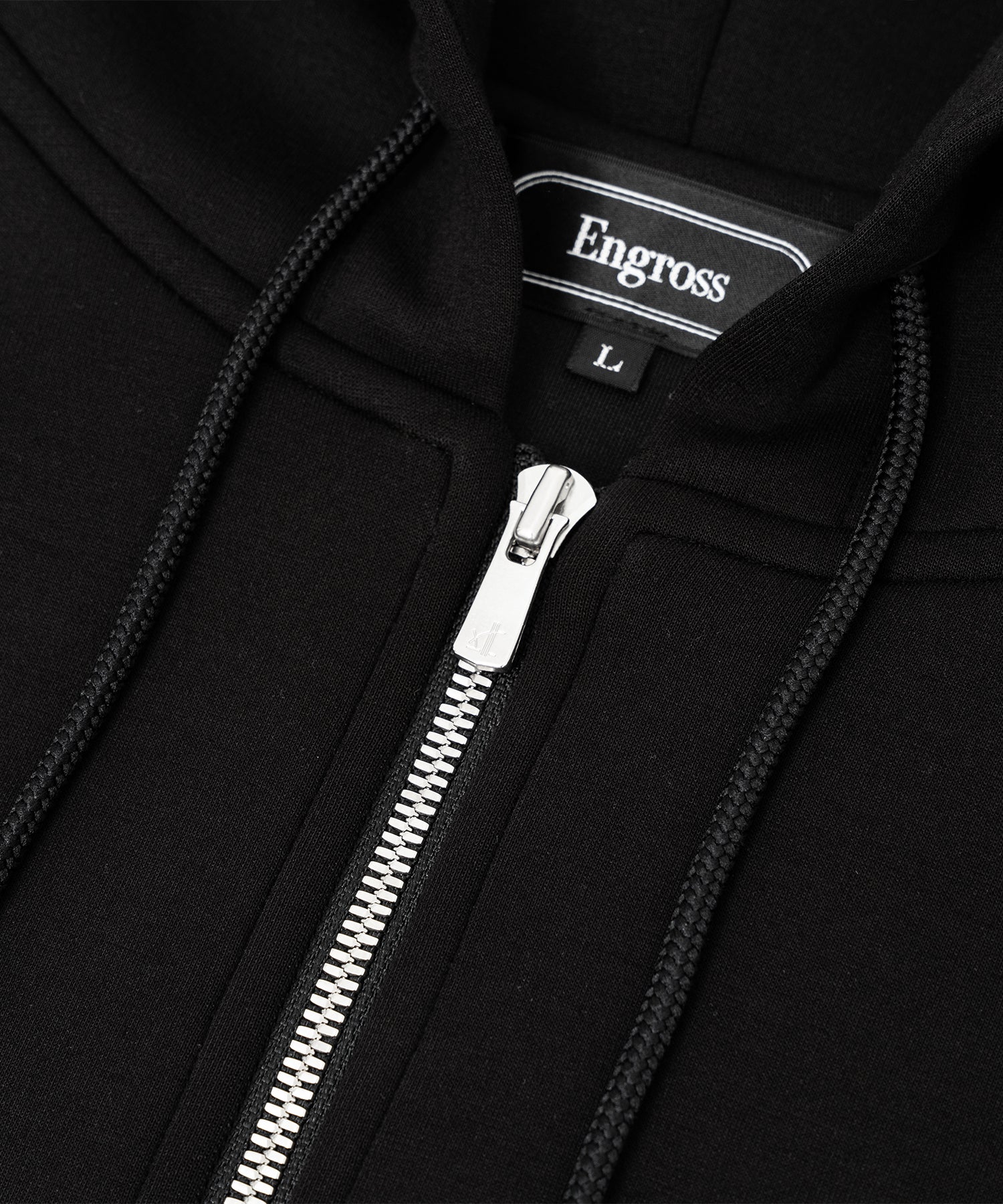 アスレジャーブランド Engross（エングロス）のMidweight Zip Up Hoodie（ミッドウェイトジップアップパーカー）ブラック 平置きアイテム画像