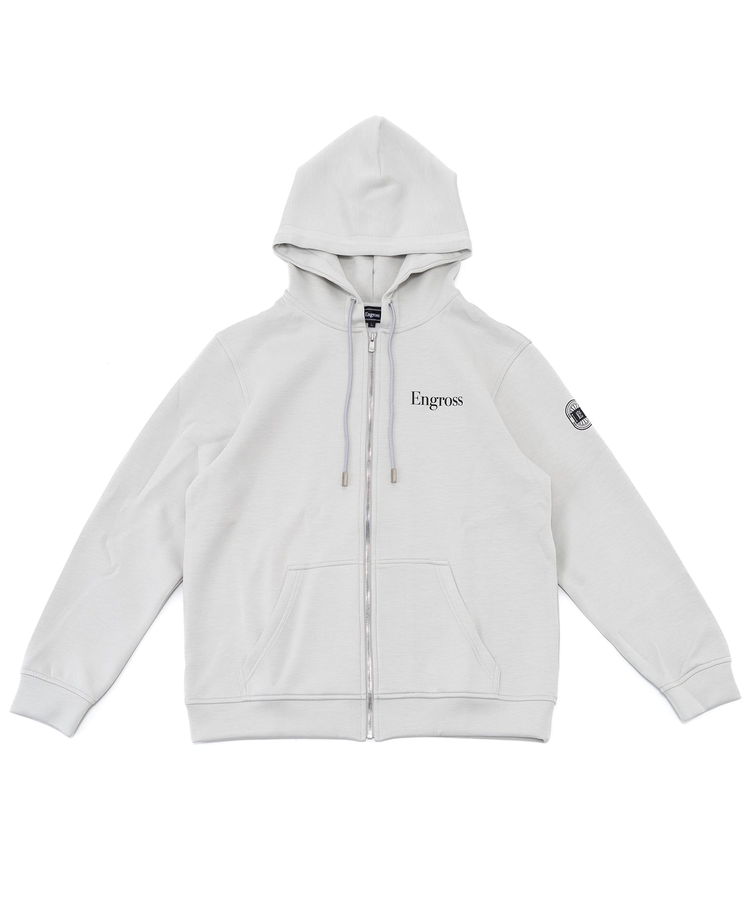 アスレジャーブランド Engross（エングロス）のMidweight Zip Up Hoodie（ミッドウェイトジップアップパーカー）グレー 平置きアイテム画像