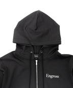 アスレジャーブランド Engross（エングロス）のLightweight Zip Up Hoodie（ライトウェイトジップアップパーカー）ブラック 平置き画像