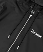 アスレジャーブランド Engross（エングロス）のLightweight Zip Up Hoodie（ライトウェイトジップアップパーカー）ブラック 平置き画像