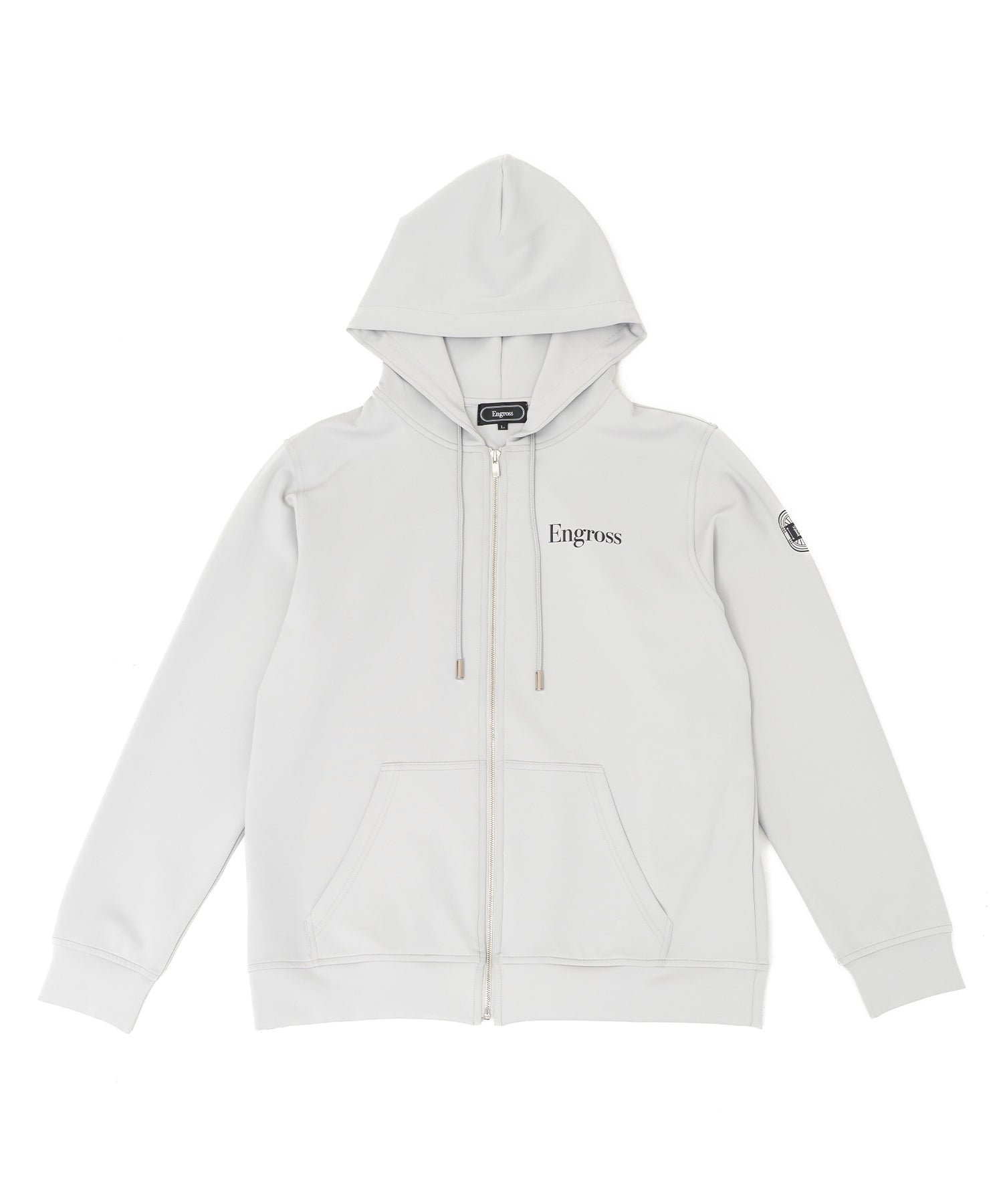 アスレジャーブランド Engross（エングロス）のLightweight Zip Up Hoodie（ライトウェイトジップアップパーカー）グレー 平置きアイテム画像