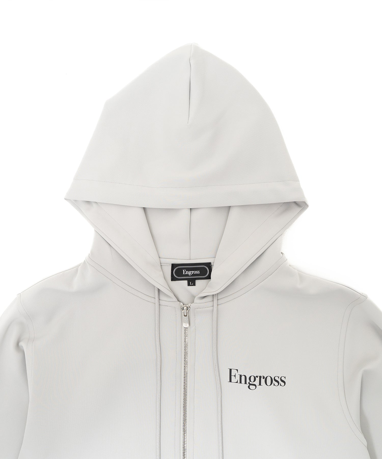 アスレジャーブランド Engross（エングロス）のLightweight Zip Up Hoodie（ライトウェイトジップアップパーカー）グレー 平置きアイテム画像